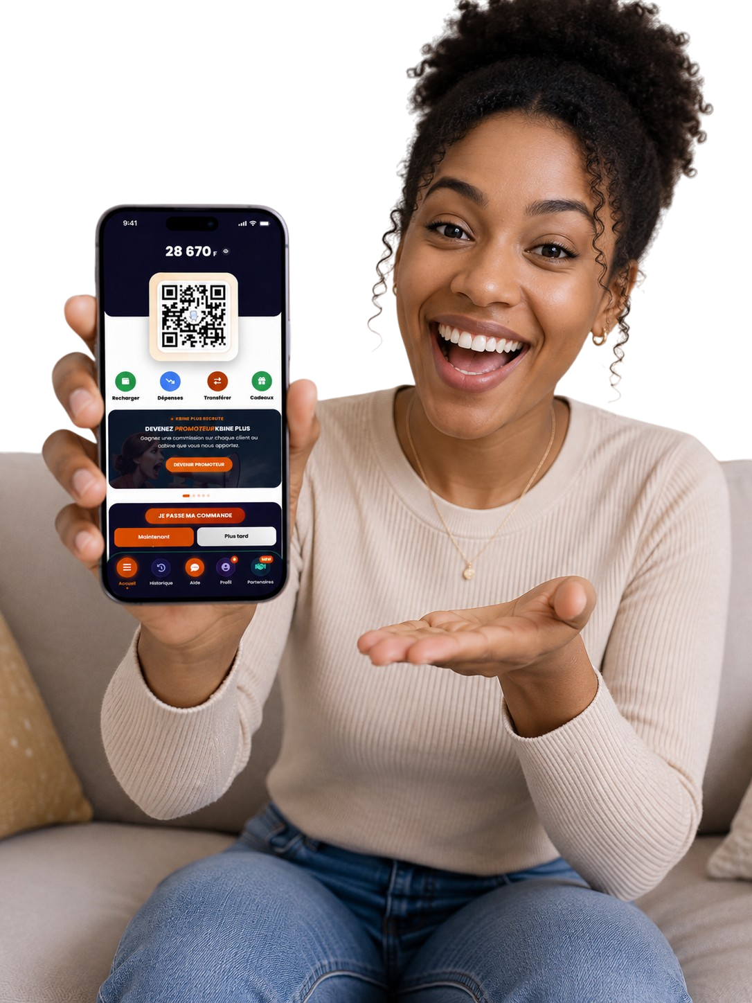 Un client réalise une opération depuis l'application KBINE PLUS